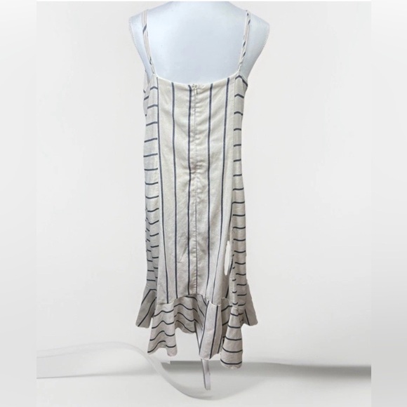 Women’s Striped Midi Dress Size L Linen Look Adjustable Straps Ruffle Hem - Picture 4 of 9